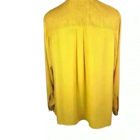 Talbots Woman Petites XP Blouse Butter Yellow Embroidered front L/S NWOT - Picture 2 of 6